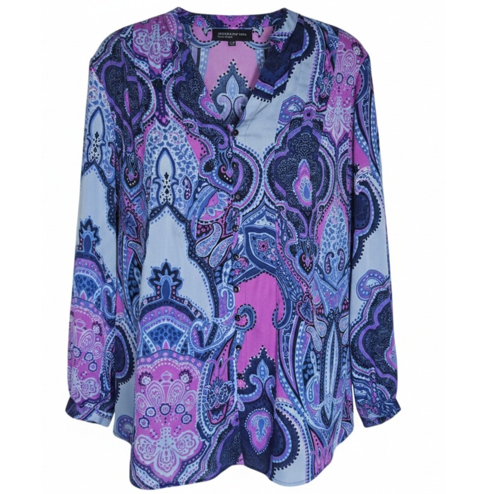 Jones New York Signature Paisley Blouse Purple Blue Pink XL Button Front Tunic